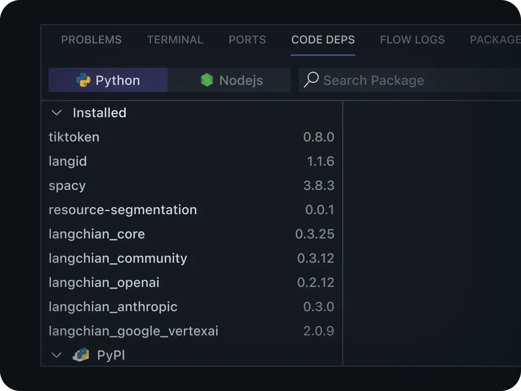 Built-in Python and Node.js with support for open-source library installation.